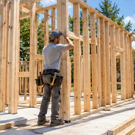 Contractor working on a timber frame