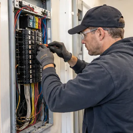 Electrician working on an electrical panel