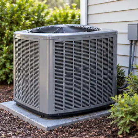 Outdoor air conditioning unit beside a house