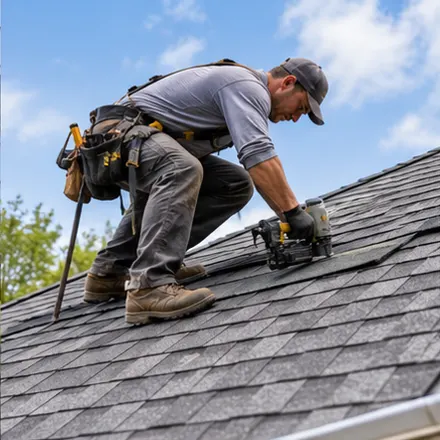 Roofer working on a shingle roof